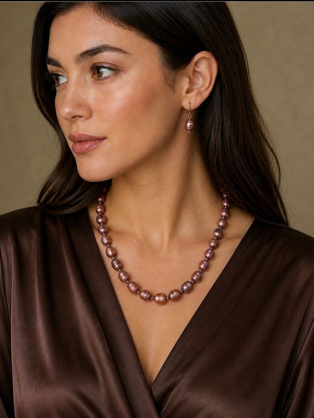Vintage Maroon-bronze Freshwater Pearl and Stone nugget Set Necklace Earrings